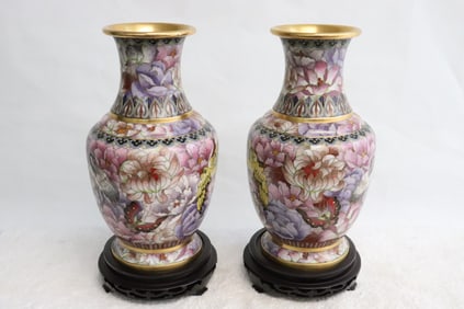 Pair Chinese cloisonne vases
