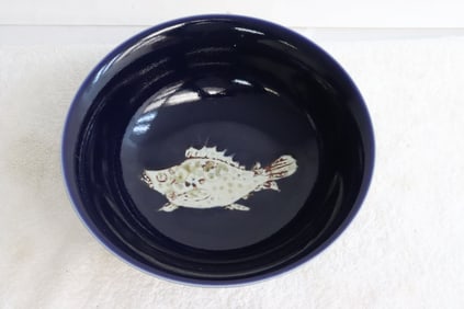 Blue glazed porcelain bowl