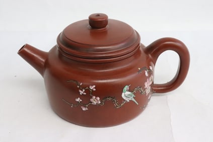 Enamel on Yixing teapot