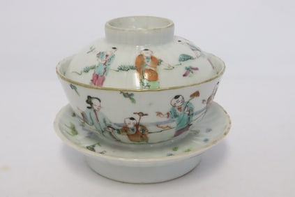 late 19th c. porcelain covered bowl w/ underplate