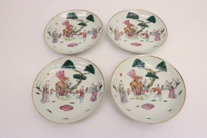 4 Chinese late 19th c. famille rose porcelain plates