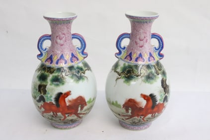 Pair 19th/20th century famille rose vases