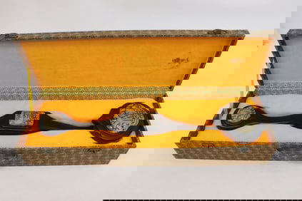 Chinese wood ruyi with Peking glass inset