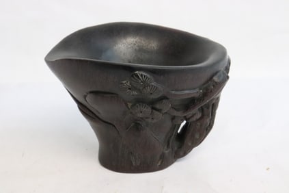 Chinese horn style carved libation cup