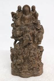 Chinese wood sculpture of deity group