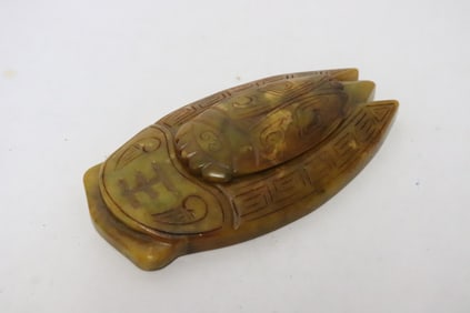 Jade like stone carved ink box in the form of cicada