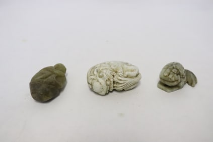 3 jade like stone carved ornaments