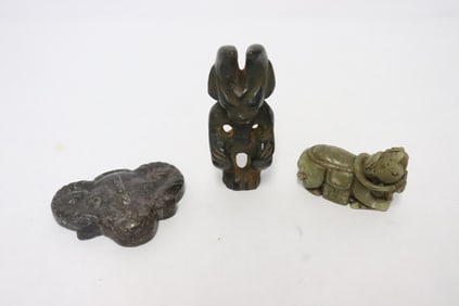3 jade like stone carved ornaments