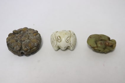 3 jade like stone carved ornaments