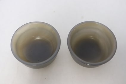 2 agate like stone carved wine cups