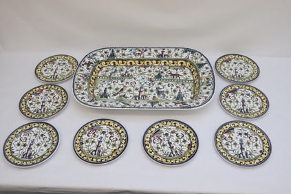 9 pieces hand painted porcelain plates
