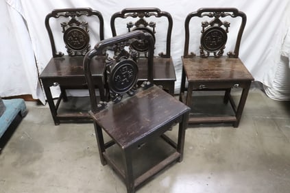 4 Chinese very heavy rosewood side chairs