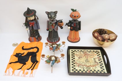 3 Hollowing metal dolls, and misc. Christmas items