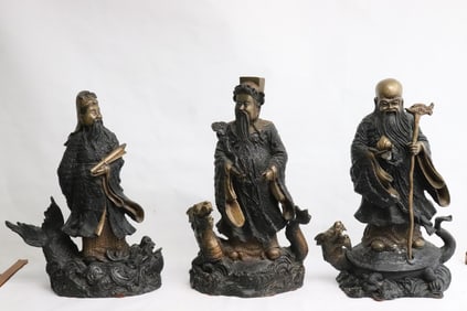 3 Chinese bronze sculpture of deity