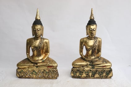 Pair South Asia gilt wood sculpture of deities