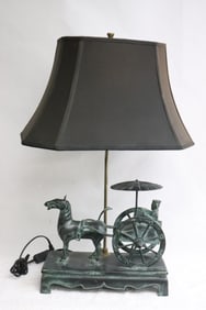 Chinese Han style bronze chariot, made as lamp