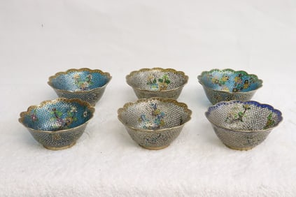 6 fine plique a jour bowls