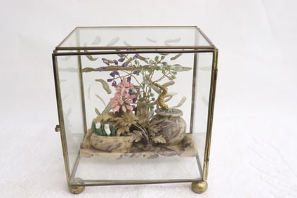 Chinese soapstone planter w/ tree in display case
