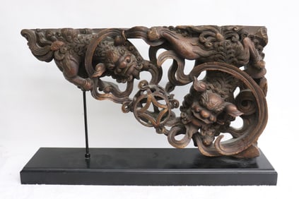 Chinese antique wood carved building block on wood stand