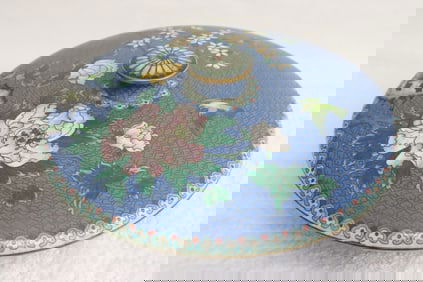 Chinese bronze based cloisonne covered bowl