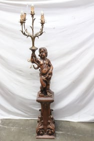Vintage Italian wood carved torchiere