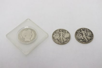 3 US 50-cents silver coins; 1912, 1942, 1943