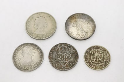5 foreign silver coins, total wt. 42gm