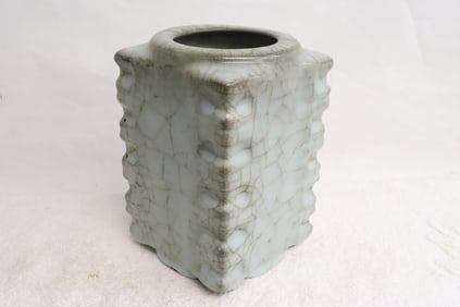 Chinese light blue glazed crackleware square vase