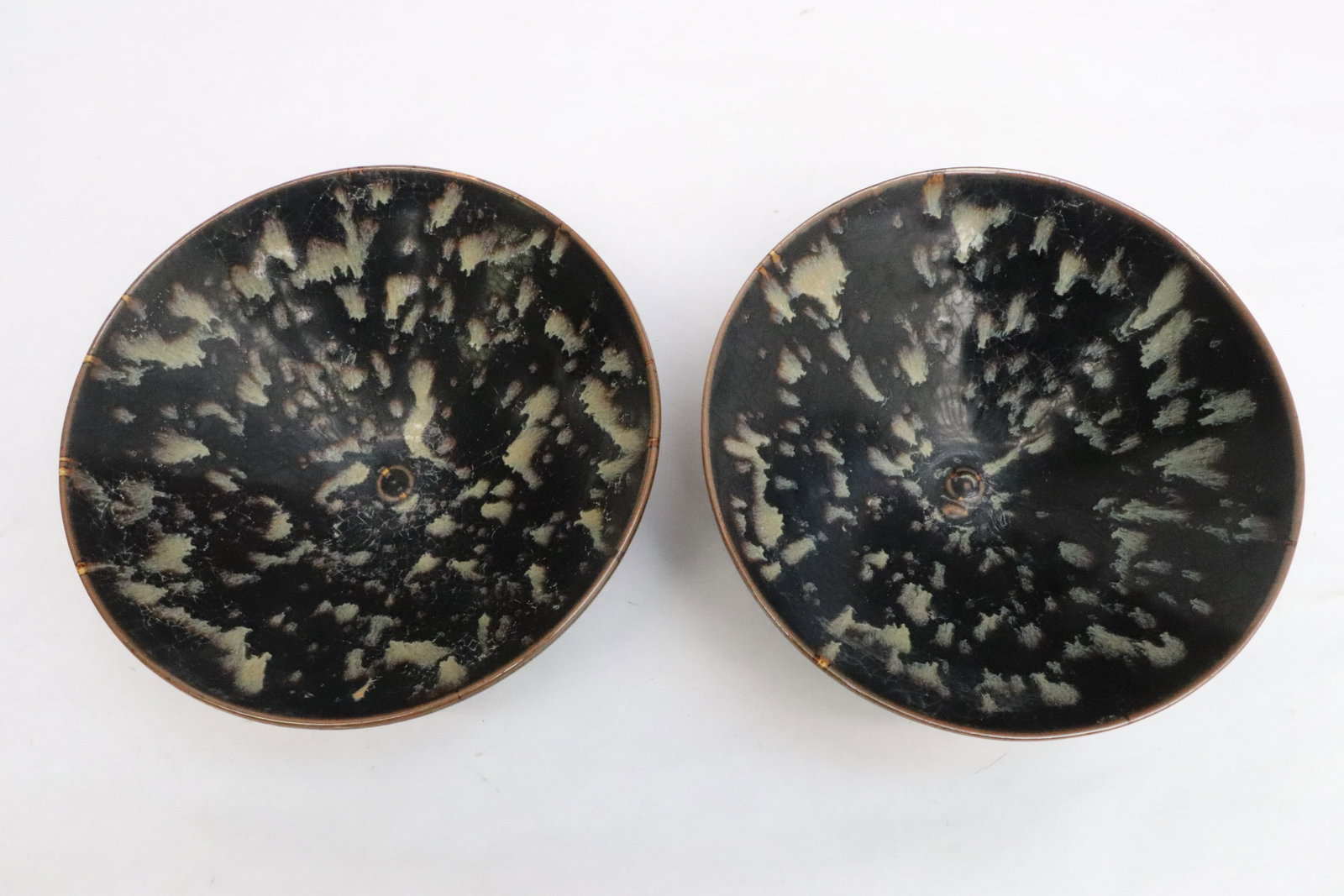 2 Song style bowls with oil drop motif decoration: 2 Song style bowls with oil drop motif decoration, 2.25"x6.3"dia ea