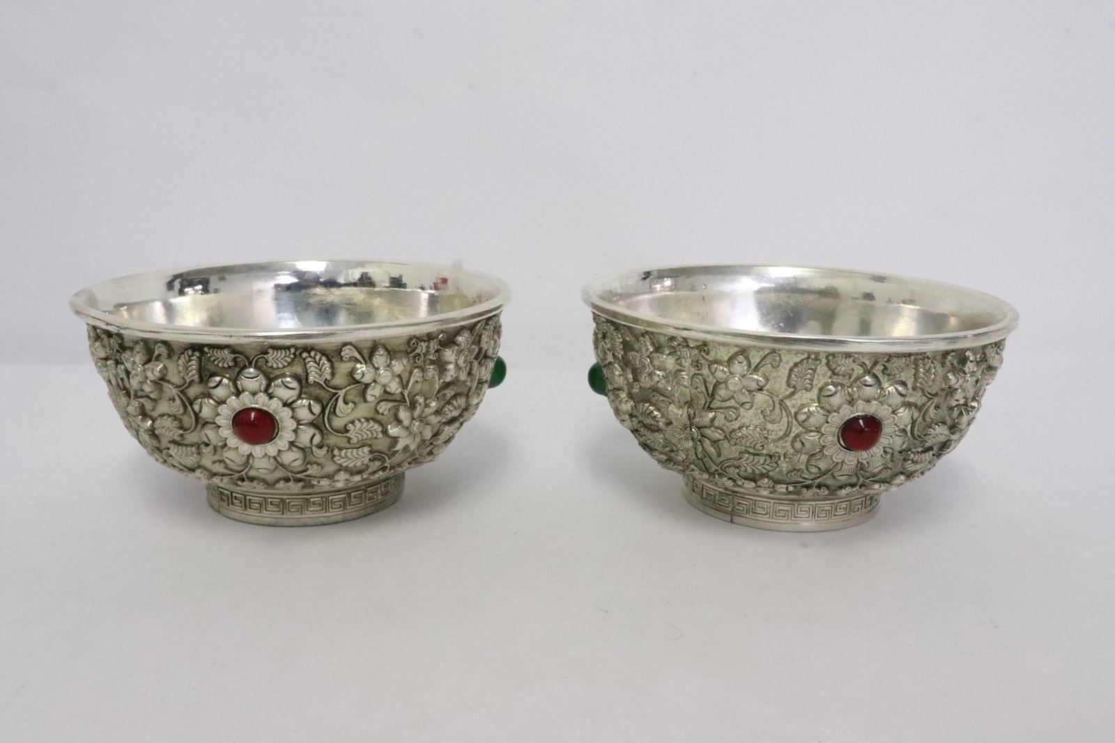 2 white bronze bowls: 2 white bronze bowls, 2.35"x4.7"dia ea