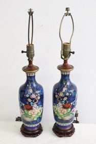 Pair Chinese cloisonne vases made as lamps