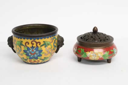 2 bronze based cloisonne censers