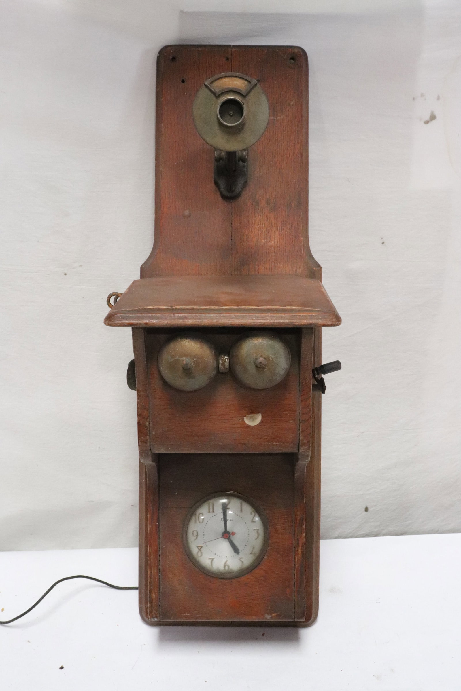 Wall hanging clock with telephone case: Wall hanging clock with telephone case, 30"x9.4"x9.1"