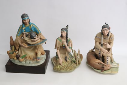 3 bisque sculptures of Indian girl/ lady motif