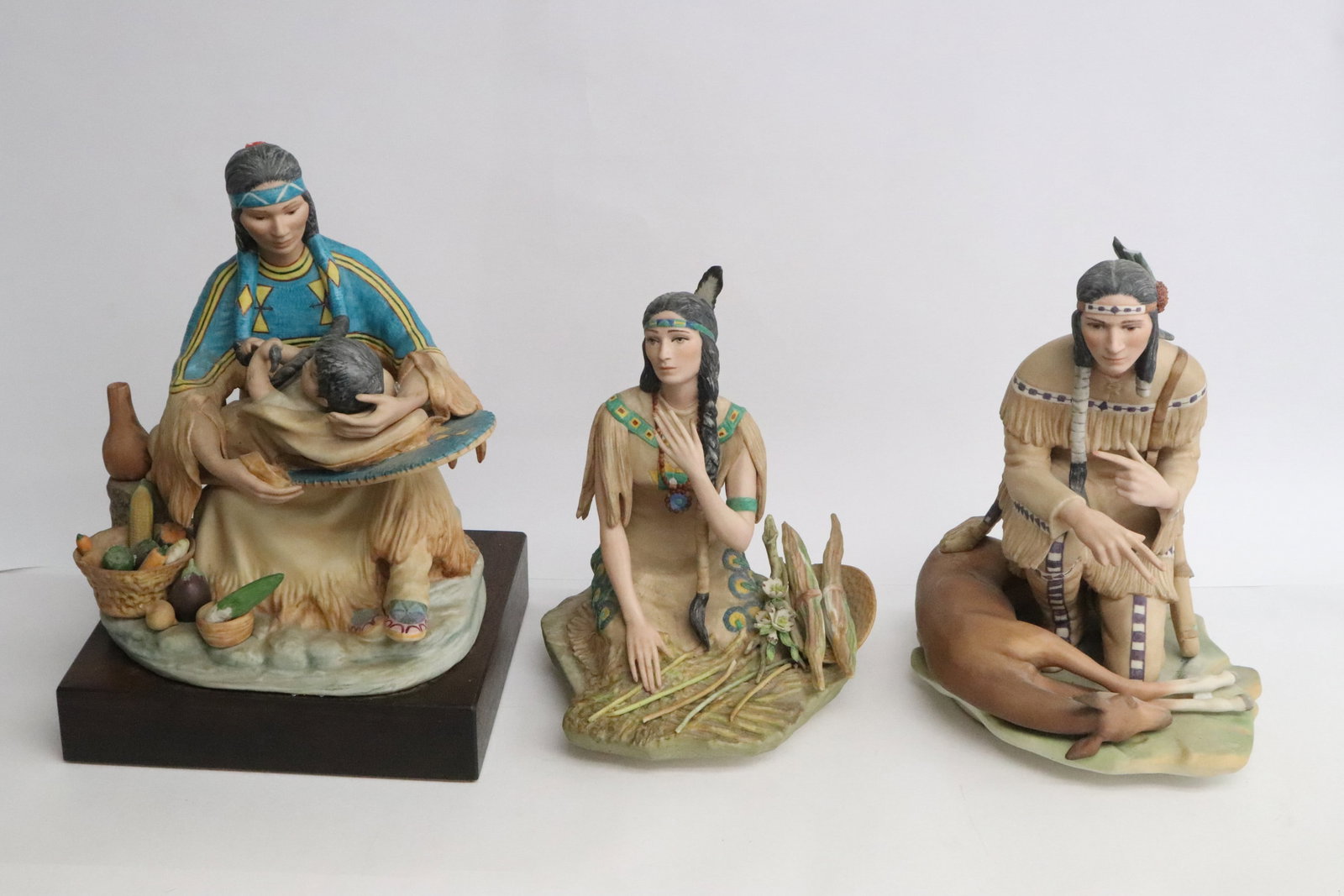 3 bisque sculptures of Indian girl/ lady motif: 3 bisque sculptures of Indian girl/ lady motif, 9.35"H - 11.7"H