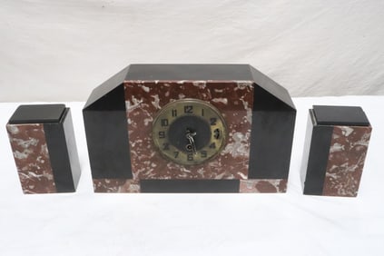 3 pieces art deco marble cased clock set