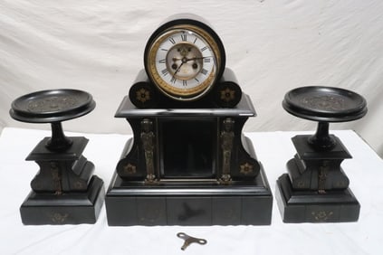 3 pc French marble cased clock set by A. Lebret co., Paris
