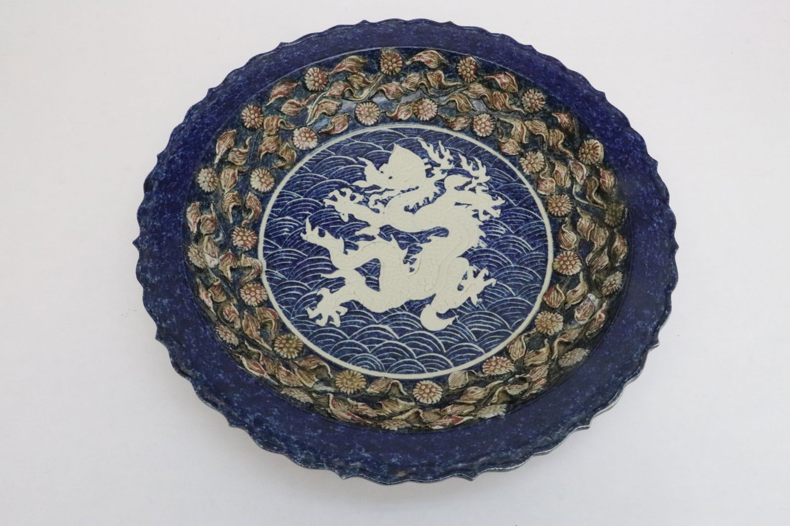 massive Chinese blue, red & white porcelain charger (1 of 9)