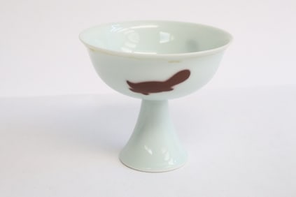 Chinese red and white porcelain stem cup
