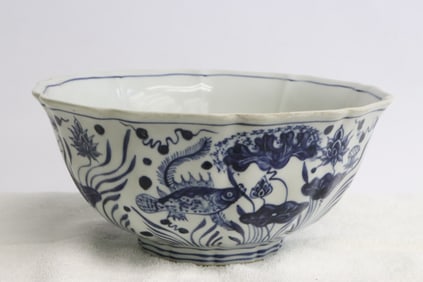 Large Chinese blue and white porcelain bowl