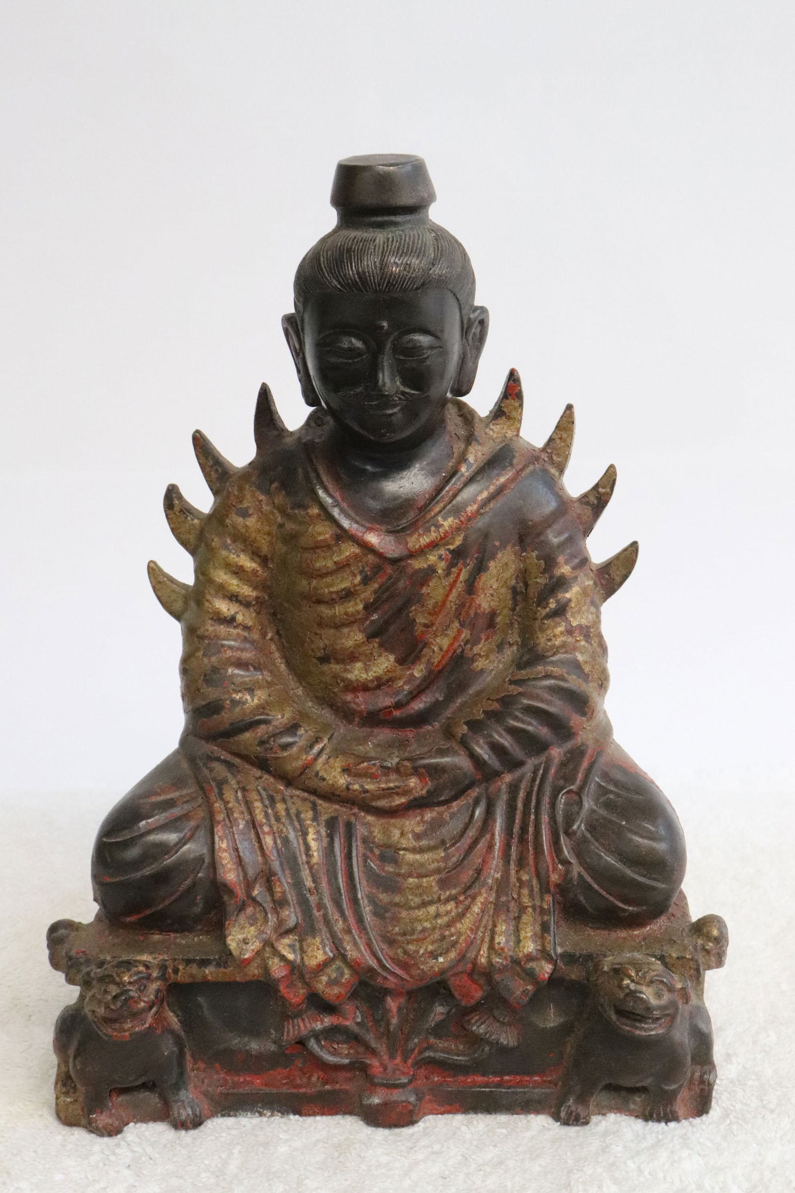 Chinese polychrome bronze sculpture of deity (1 of 9)