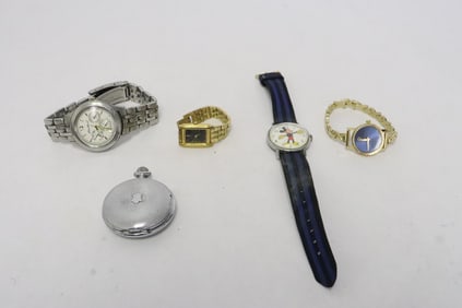 5 pieces; 4 watches, and one pocket watch