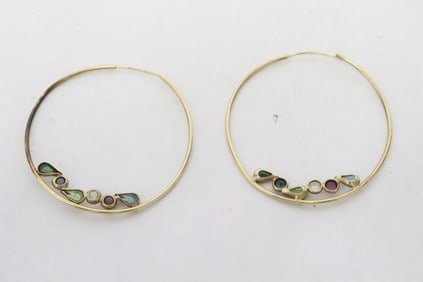 Pair 14K Y/G earrings with color stones