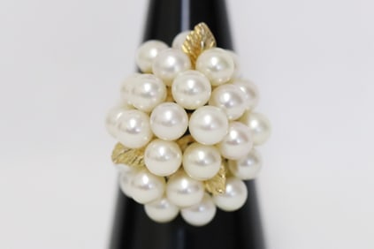 Large 14K Y/G cultured pearl ring