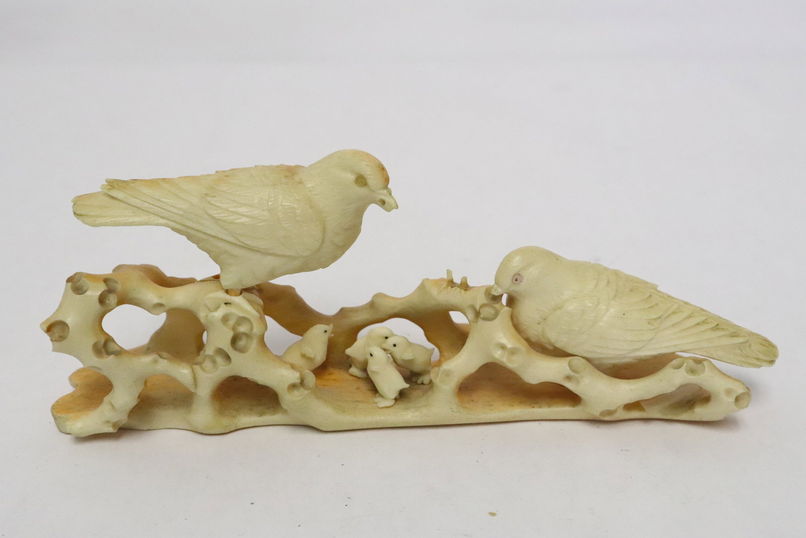 Bone carved bird group with nest, losses: Bone carved bird group with nest, losses, 2.35"H