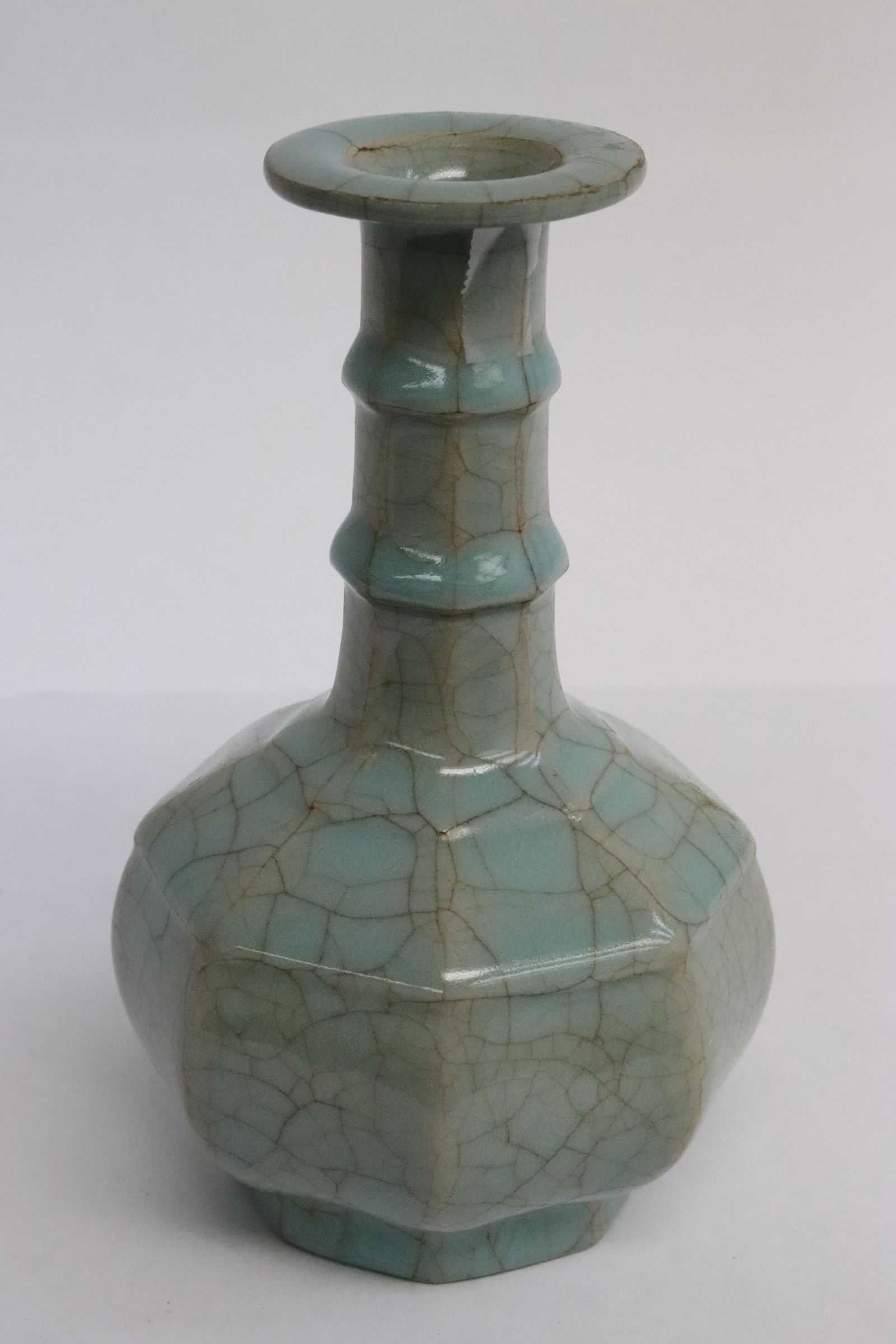 An octagonal light blue crackleware porcelain vase (1 of 7)