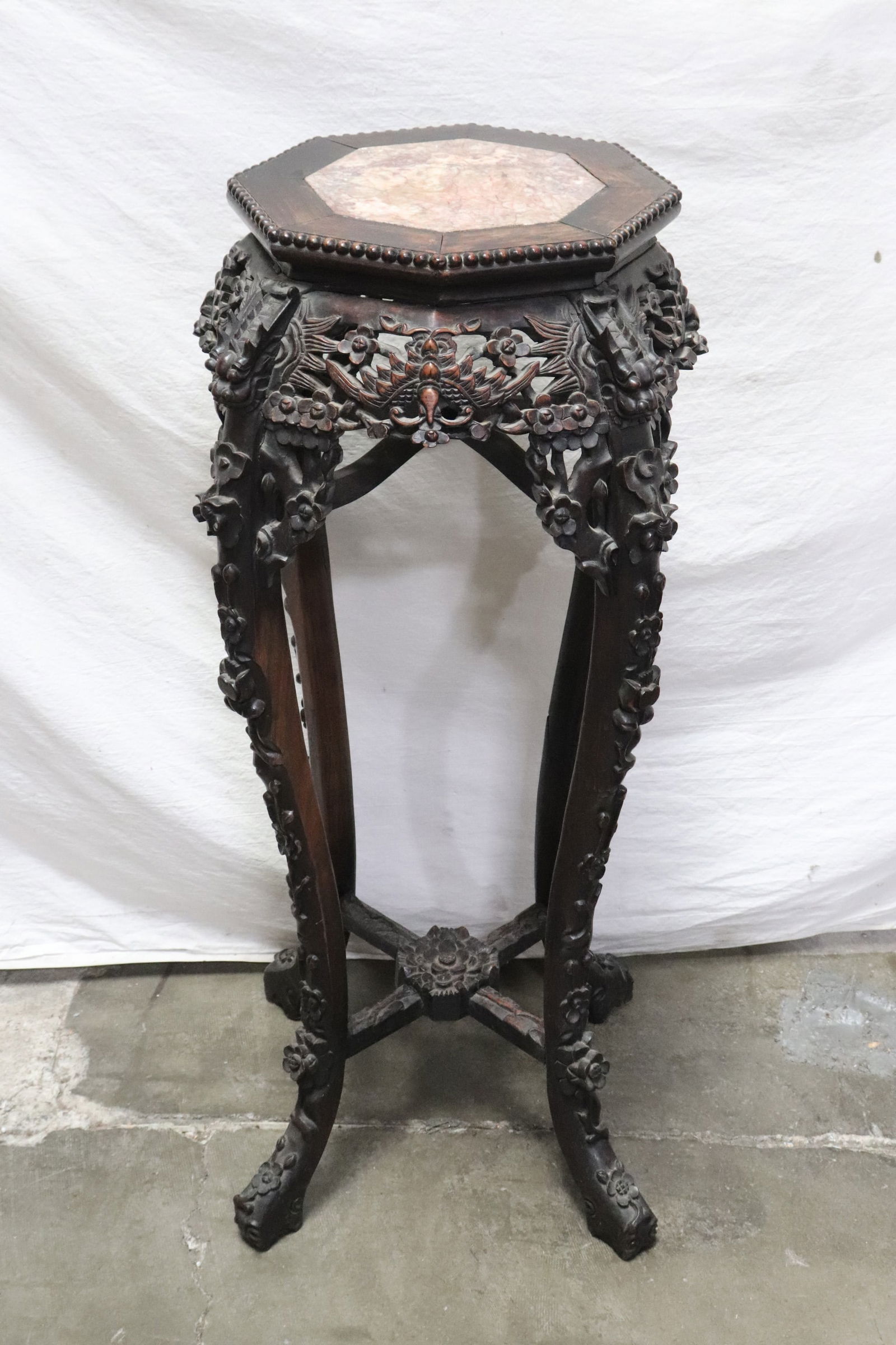 Chinese 19th c. marble top rosewood pedestal stand (1 of 12)