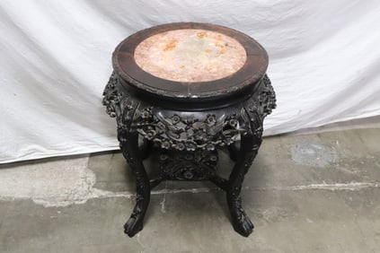 Chinese 19th c. marble top rosewood round stool