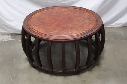 rosewood spindle round table w/ burl walnut top