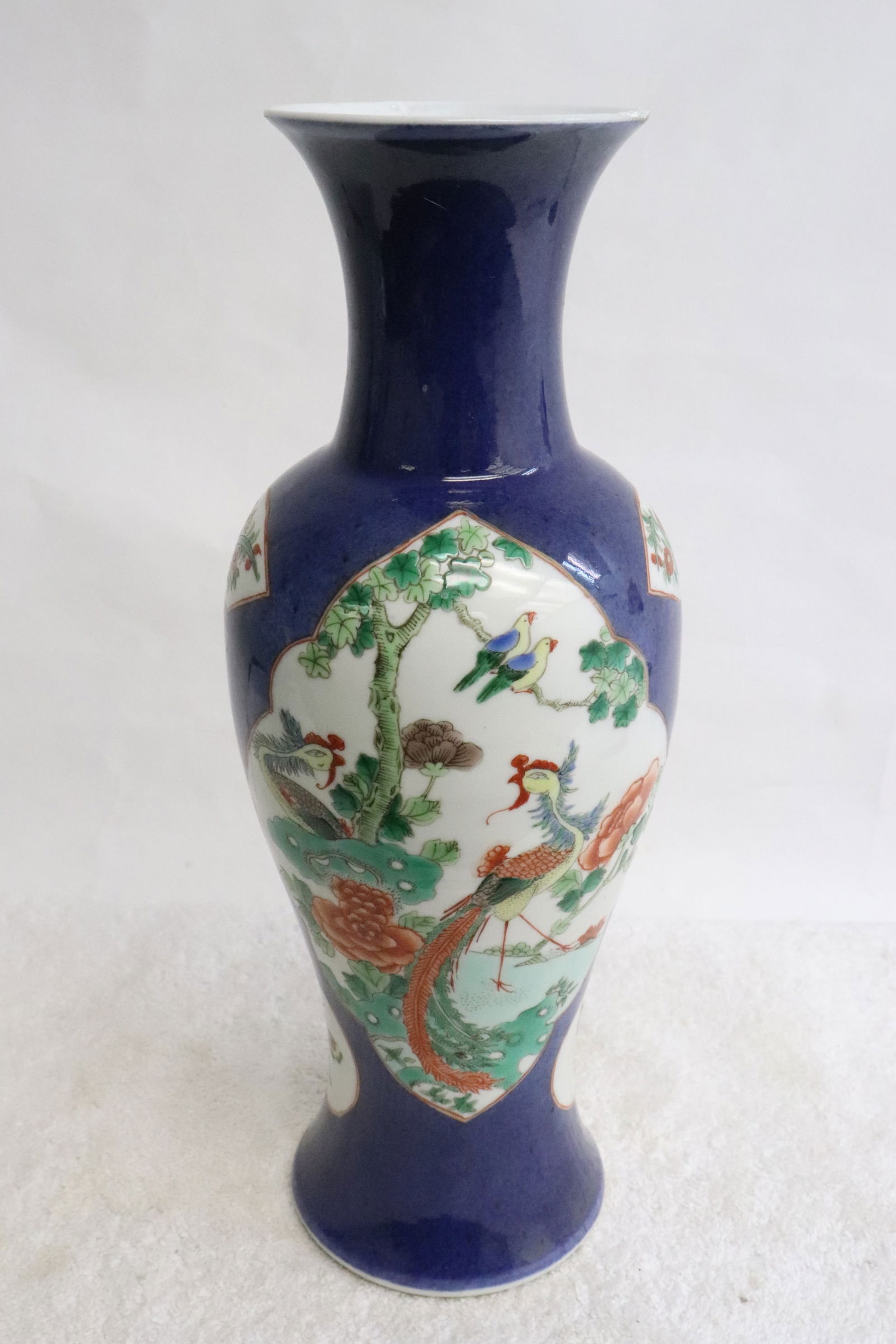 Antique blue background famille rose porcelain vase (1 of 9)